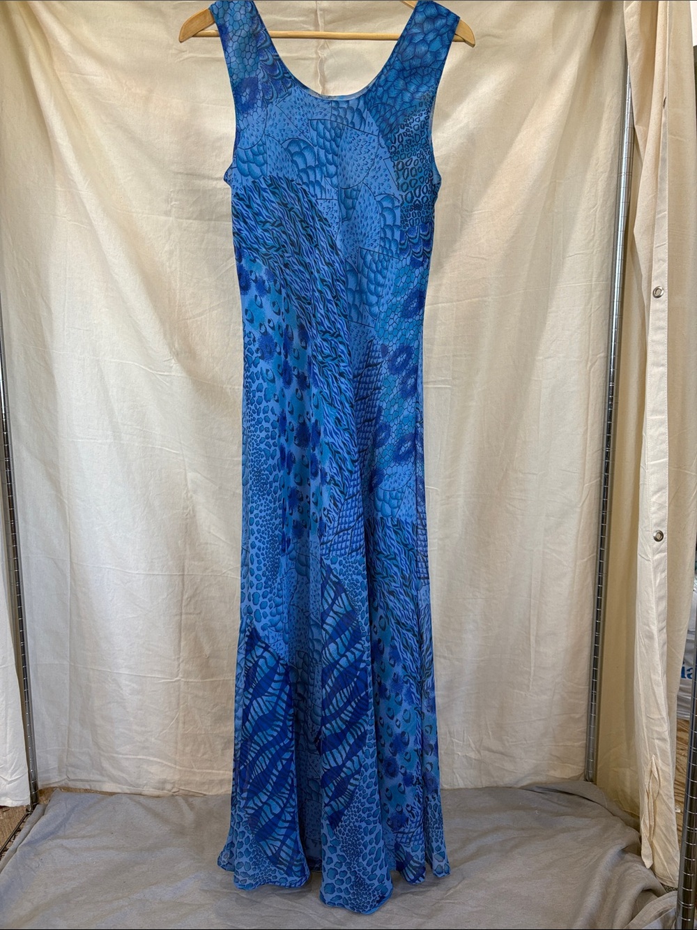 Blue Reversible Sleeveless Maxi Dress